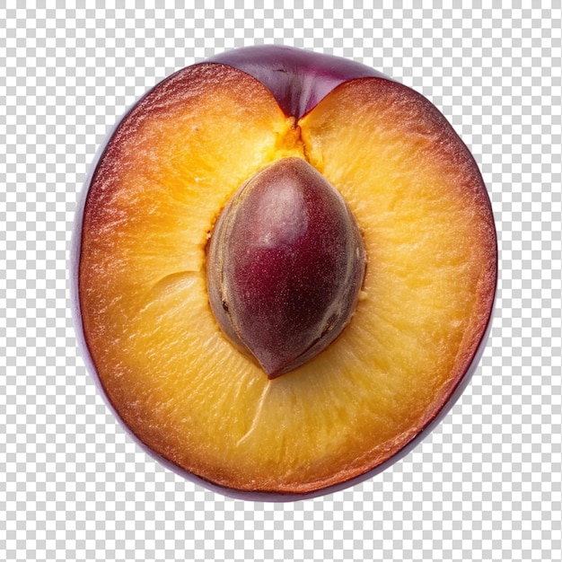 Half cut plum top view isolated on transparent background