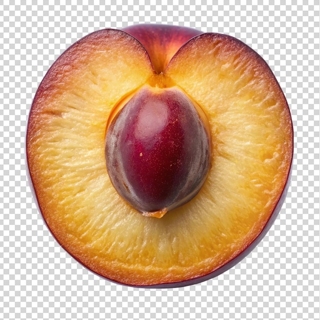 Half cut plum top view isolated on transparent background