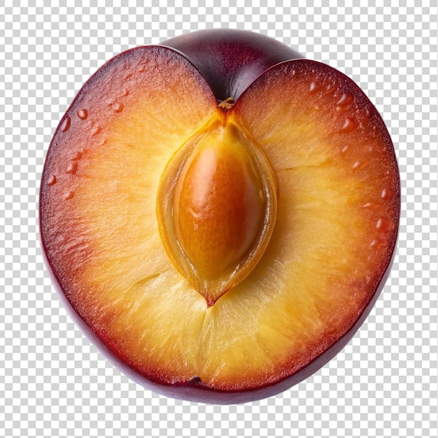 PSD half cut plum top view isolated on transparent background