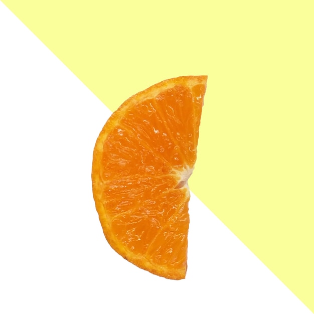 PSD a half of a half of a orange is shown on a yellow background