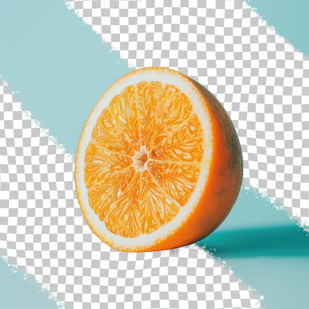 a half of a orange is cut in half and the picture is white