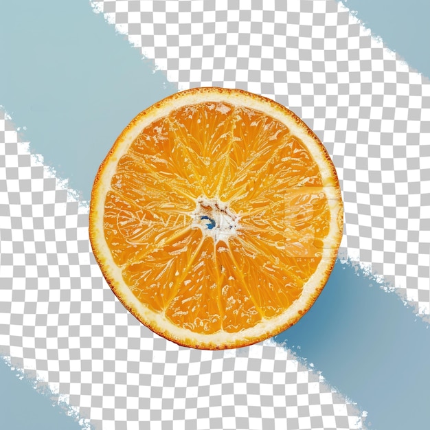 a half of an orange is shown on a checkered background