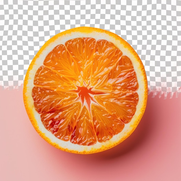 a half of an orange is shown with a pink background