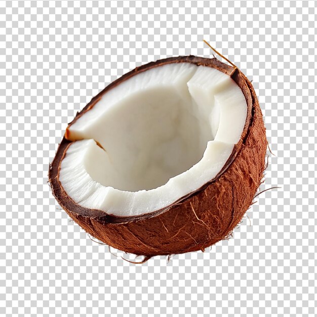 Half peeled coconut isolated on transparent background