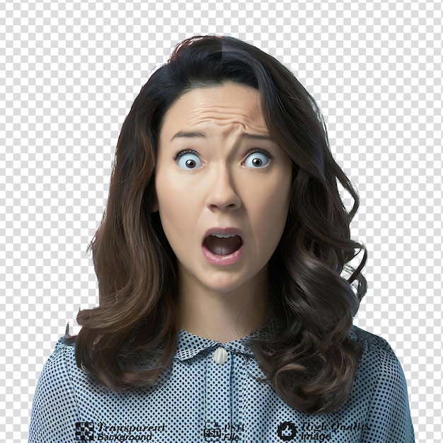 PSD half portrait of a woman with shocked expression isolated on transparent background