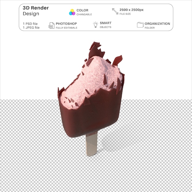 Half Of Strawberry Ice Cream Chocolate Covered Bar 3D Modeling PSD File