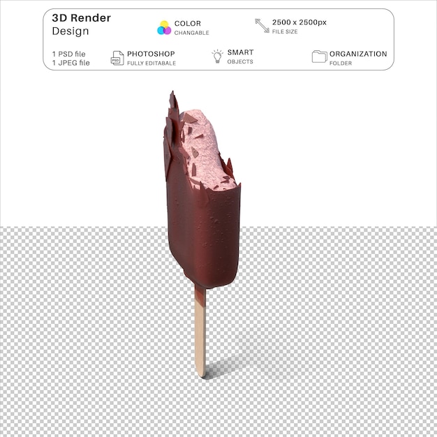 Half Of Strawberry Ice Cream Chocolate Covered Bar 3D Modeling PSD File