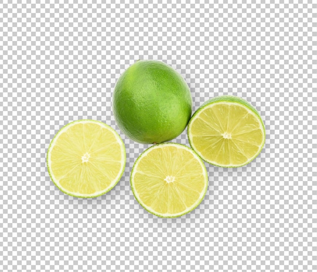 Half with slice of fresh green lime isolated on white background