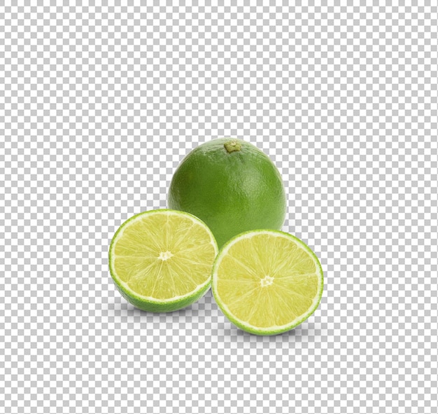 Half with slice of fresh green lime isolated on white background