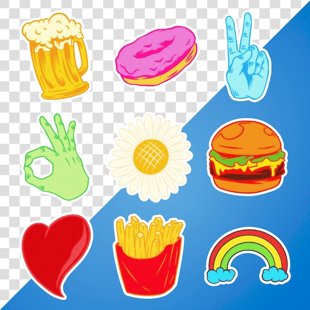 PSD halftone cute sticker set sticker overlay design resources