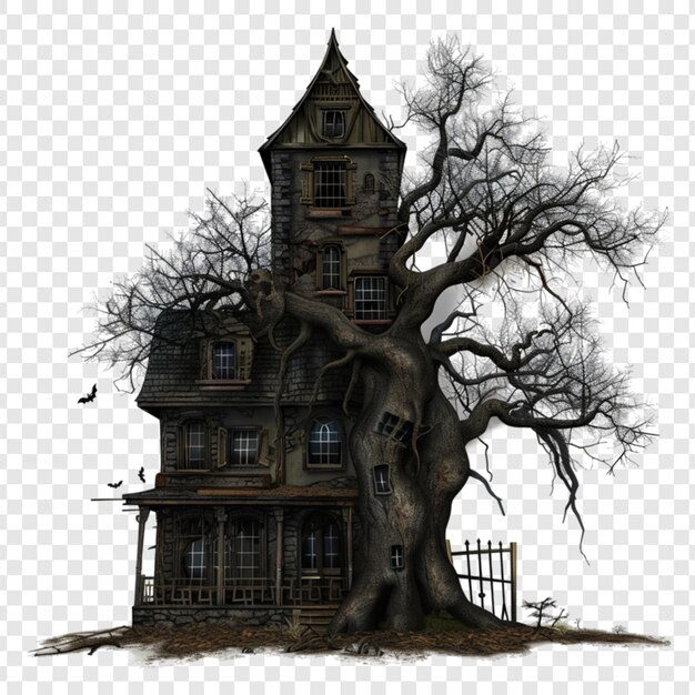 PSD halloween 3d hunted house isolated on transparent background