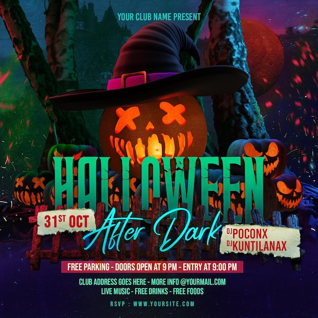 Halloween After Dark Party Social Media Post Template