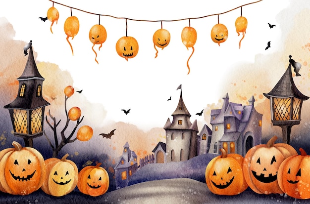 PSD halloween background watercolor illustration