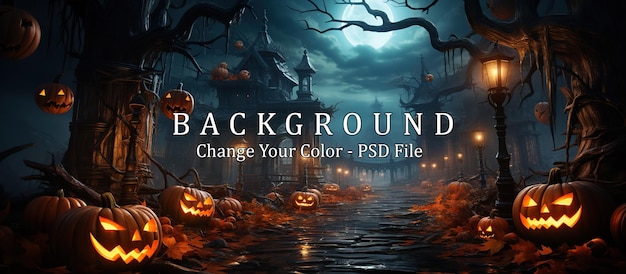 Halloween background with scary pumpkins