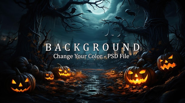 Halloween background with scary pumpkins