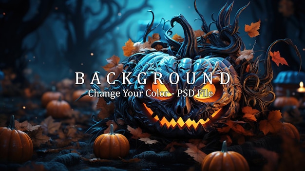 Halloween background with scary pumpkins