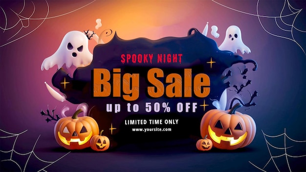 PSD halloween banner for the web site with sale discount poster