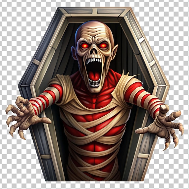 PSD halloween a brutal image of a screaming mummy transparent background