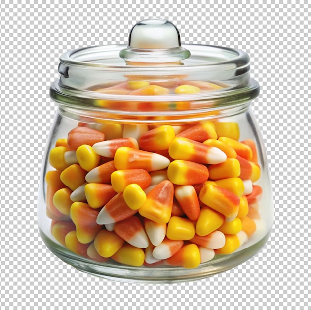 PSD halloween candy corn in opened glass jar