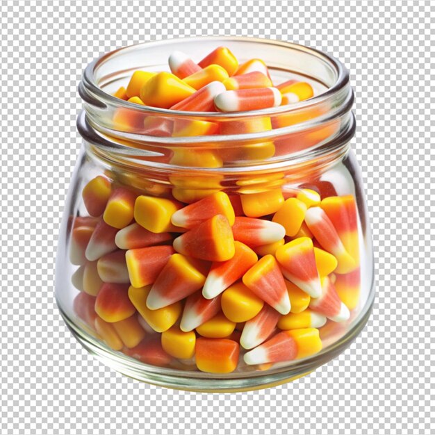 PSD halloween candy corn in opened glass jar