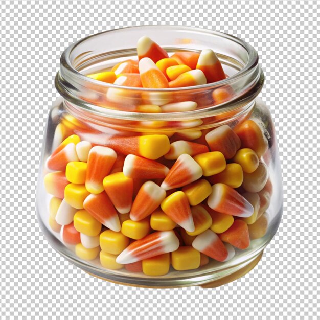 PSD halloween candy corn in opened glass jar