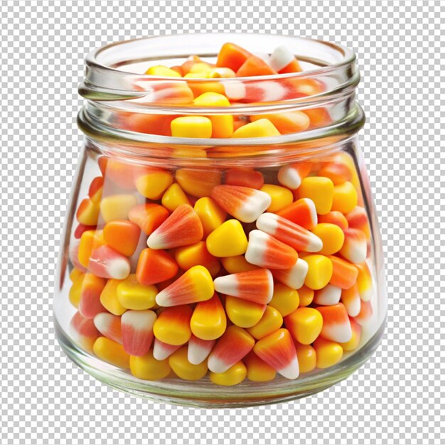 PSD halloween candy corn in opened glass jar