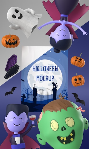 Halloween card mock-up with scary characters