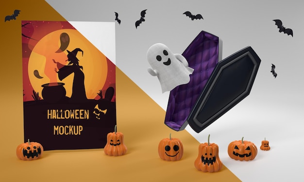 Halloween card mock-up with scary ghost