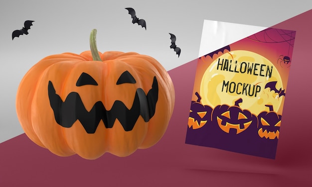 Halloween card mock-up with scary pumpkin