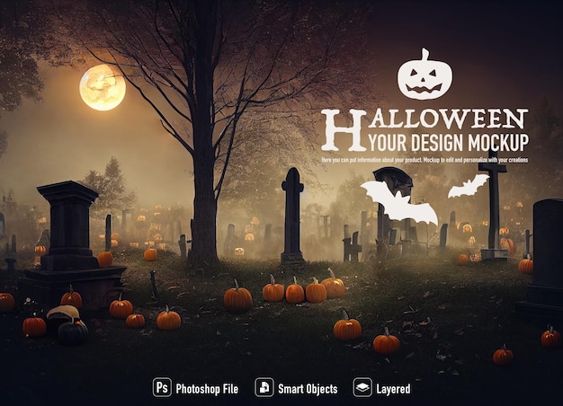 Halloween cemetery mockup on dark background