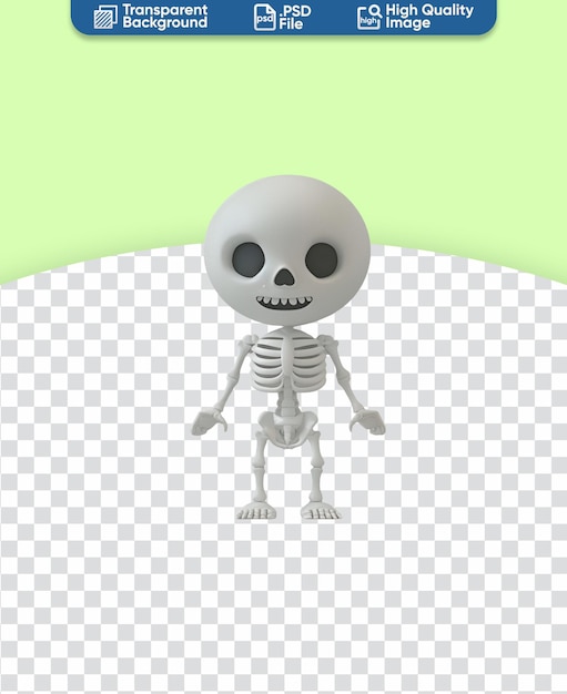 Halloween Chibi Cartoon 3D Rendered Illustration of a Cute Funny Skeleton