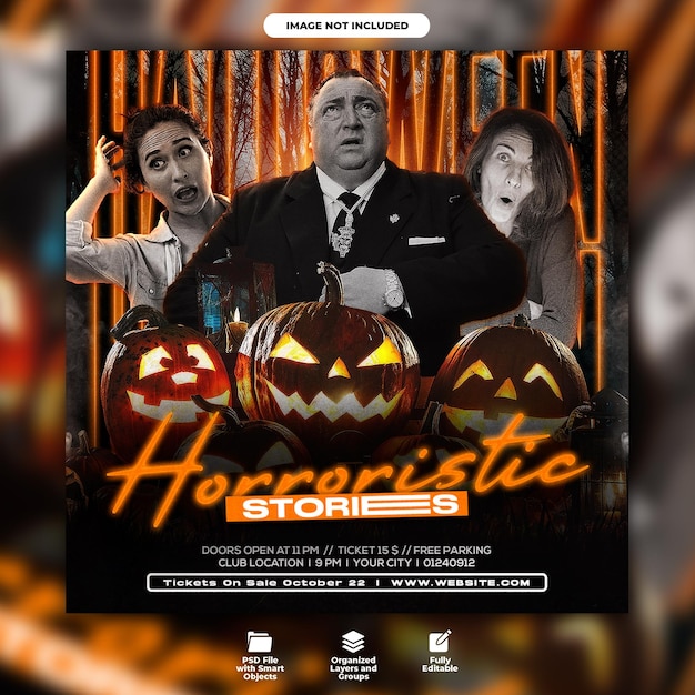 PSD halloween club night party flyer and social media post template