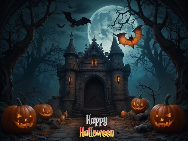 PSD halloween creepy castle scene poster social media template