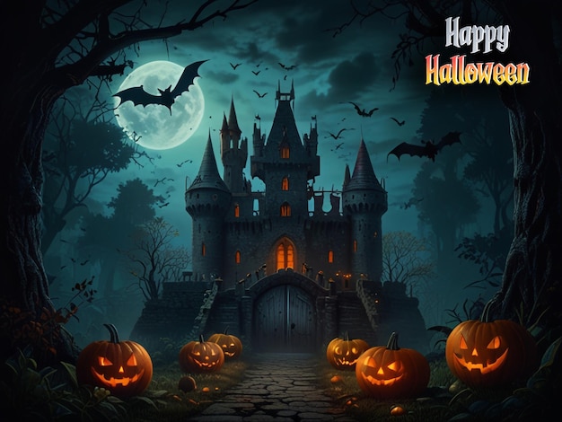 PSD halloween creepy castle scene poster social media template