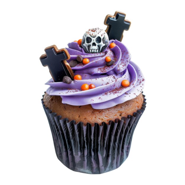 Halloween Cupcake with Purple Frosting Skull and Crosses