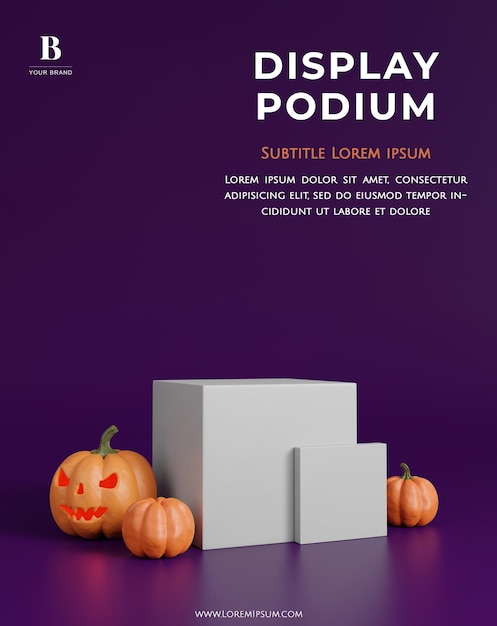 Halloween display podium minimal with pumpik for product backdrop 3d rendering