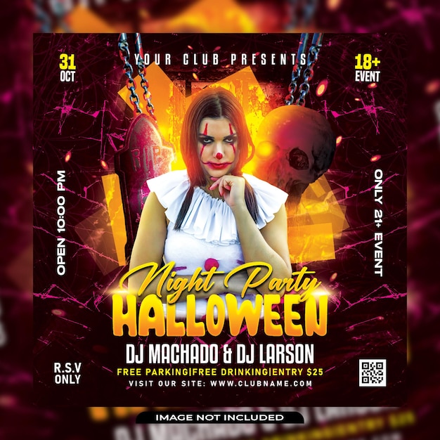 Halloween dj party flyer social media post and web banner Template