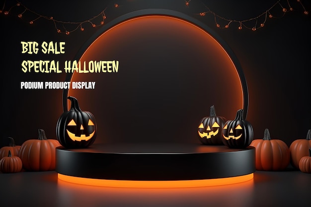 PSD halloween elegant and natural podium with stage display mockup for show product presentation