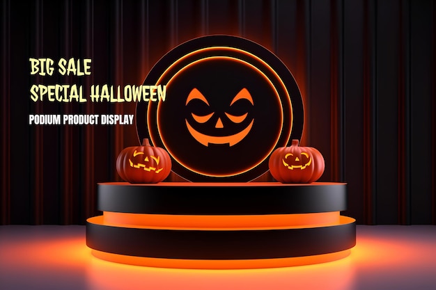 PSD halloween elegant and natural podium with stage display mockup for show product presentation