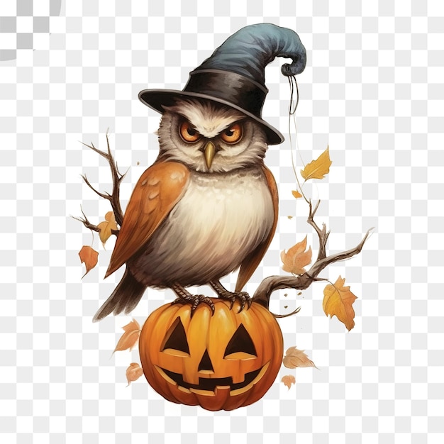 Halloween face owl and pumpkin transparent background