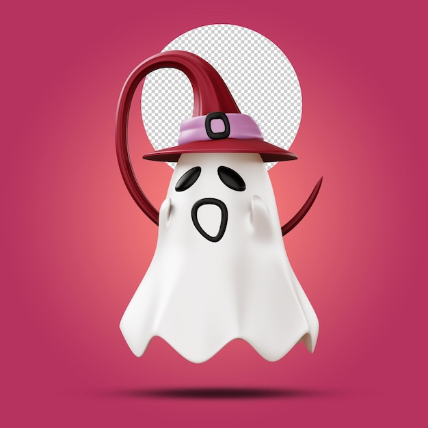 Halloween ghost wearing a witch's hat 3d rendering