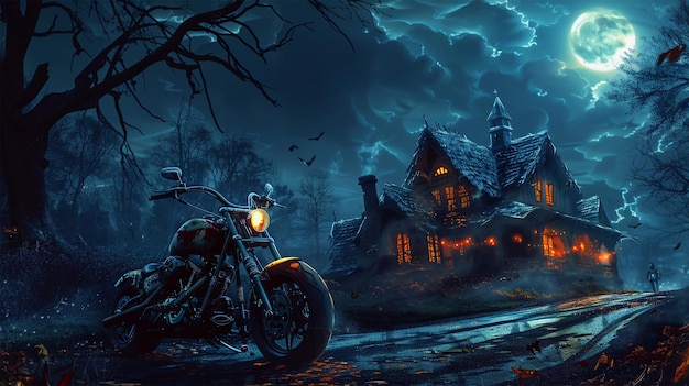 PSD halloween horror house 4k background