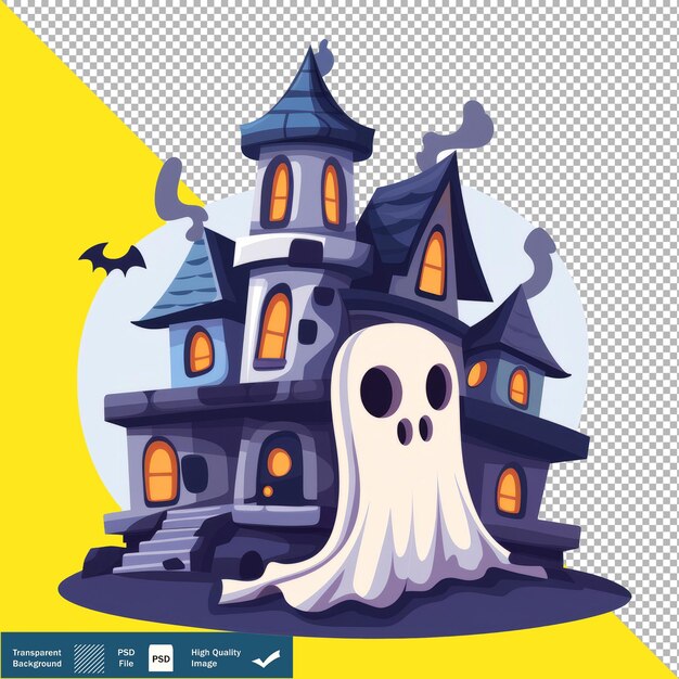 PSD a halloween illustration of a house with a ghost on the front