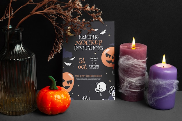 Halloween invitation with pumpkin mockup