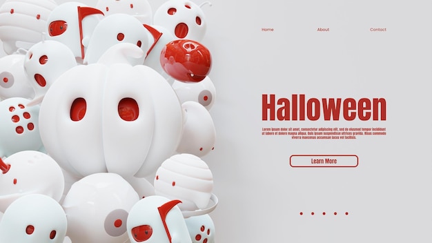 Halloween Landing Page Template With 3D Render Illustration Composition