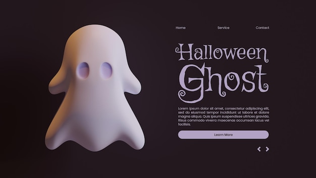 Halloween landing page template with ghost 3d rendering illustration