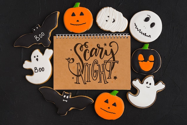 PSD halloween mockup with spiral notebook cover