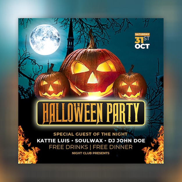 Halloween night party social media post template