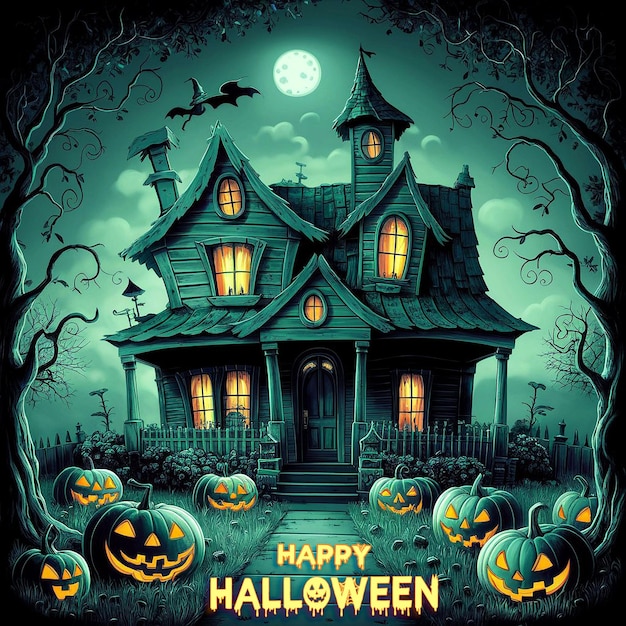 Halloween night pumpkins dark atmosphere Halloween Spooky Nighttime Scene Horizontal Background