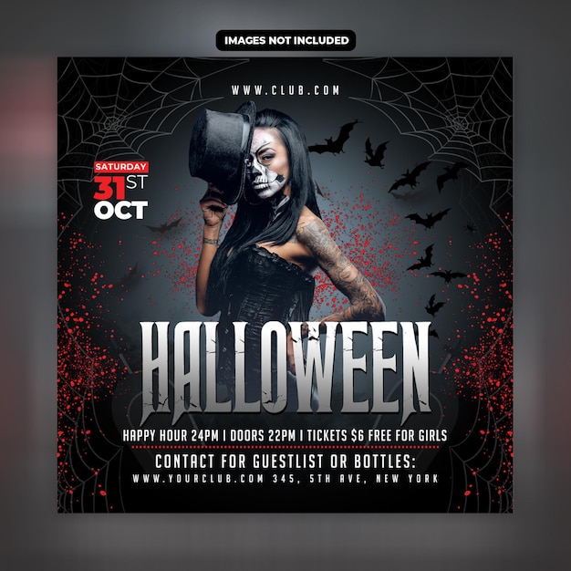 Halloween party flyer social media post and web banner